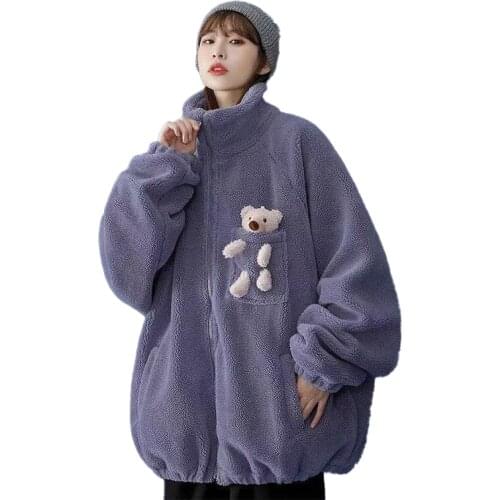 New womenswear, fieece fabric warm loose-fitting hoodie, detachable doll decor kawaii style