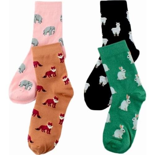 Spring Autumn New Product Casual Korean Style Women Animal Cartoon Fox Elephant Rabbit Sheep Cotton Tide Short Socks Female Soxs