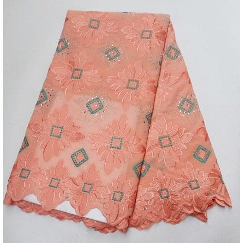 New design hot selling Nigerian lace fabrics high quality stones African cotton Kano polish dry Swiss voile laces in Switzerland