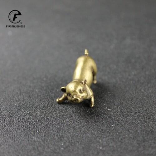Solid Pure Brass Zodiac Pig Figurines Decoration Accessories Miniature Cute Little Fat Pig Ornament Vintage Copper Animal Statue