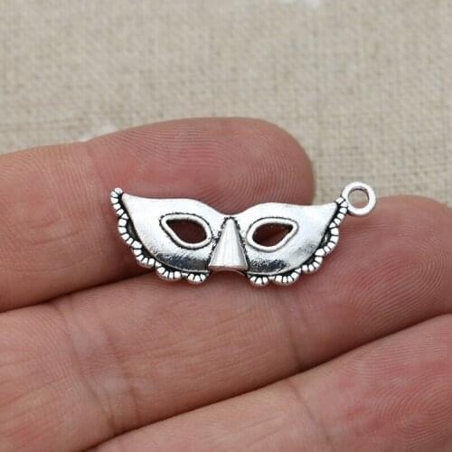 20pcs/lot Antique Silver Plated Mask Charms Pendants for Jewelry Making DIY Handmade Craft 31x12mm