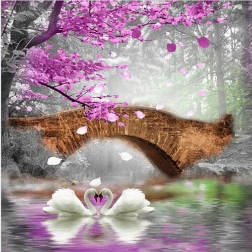 Full drill Square 5D diamond painting cross stitch diamond embroidery square diamond full embroidery Swan Scenery bridge