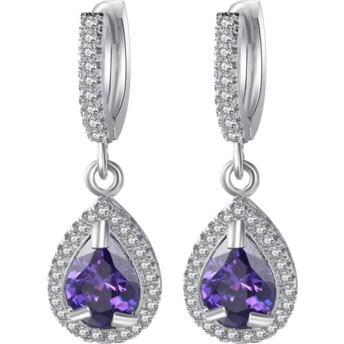 Luxury Purple Stone Water Drop Earrings Crystal Zircon Dangle Earrings for Women 2021 Trend Fashion Wedding Jewelry L4K339