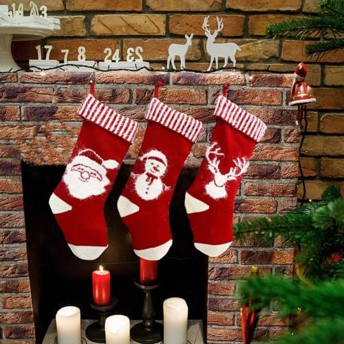 Christmas Stockings, Large Knitted Stockings with Classic Santa Claus Reindeer Snowflakes Xmas Character for Home Décor