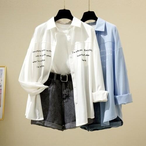 Shirt Sun Protection Clothes Korean Loose Print Petters Blouses Camisas De Mujer Tunic Tops 2021 New Vetements Femme A214