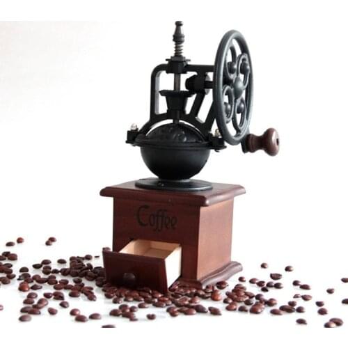 Manual Coffee Grinder Kitchen Retro Style Wooden Coffee Bean Mill Grinding Ferris Wheel Design Coffee Vintage Maker Tool