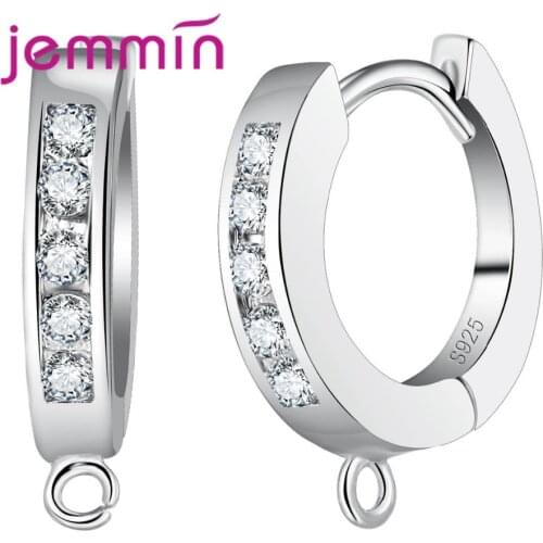 High Grade 925 Sterling Silver High Polished Solid DIY Hoop Earrings Paved with Cubic Zirconia for Wedding Party Jewelry
