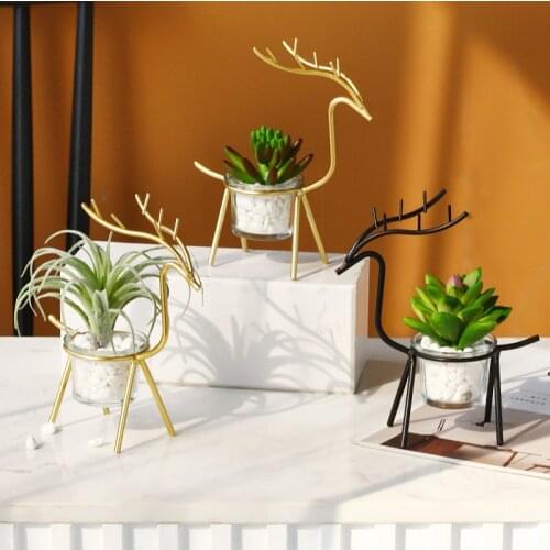 Nordic Wrought Iron Glass Flower Pot Vase Sculpture Ornaments Potted Garden Balcony Succulent Plants Home Decoration Accessories