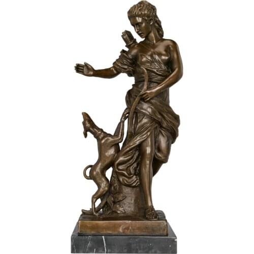 Artemis Diana Statue Sculpture Greek Goddess of Both Hunting and Childbirth Bronze Antique Art Home Office Desktop Decoration