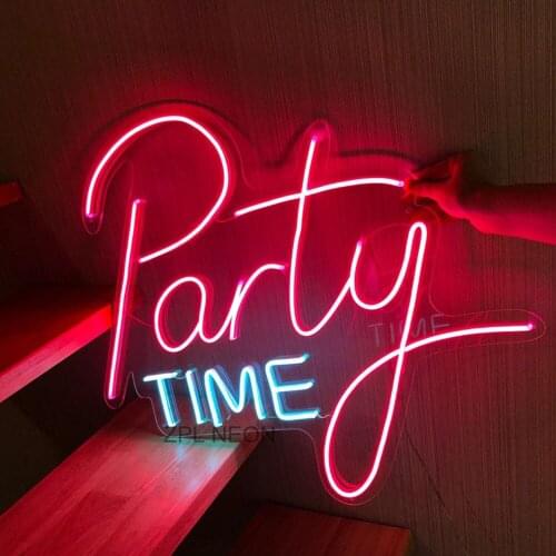 LED Neon Lights Letter Party Time Sign Art Decorative for Holiday Wedding Party Bar Shop Bedroom Room Window Open Words Decor