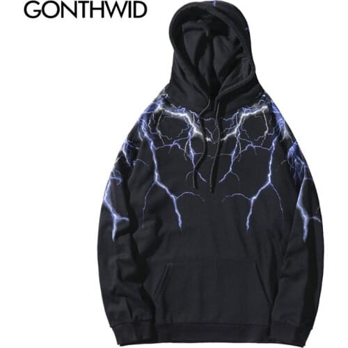 GONTHWID Hip Hop Lightning Print Hooded Sweatshirts Hoodies Streetwear Fashion Casual Punk Rock Hipster Harajuku Tops Outwear