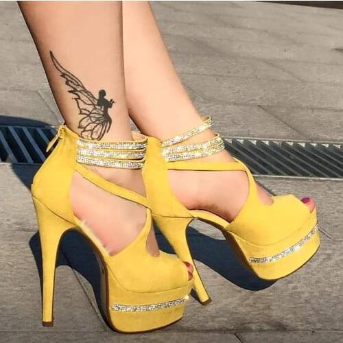 Fashion High Heels Waterproof Pump Party Wedding Flock Fish Mouth Women Shoes Clasp Style Plus Size