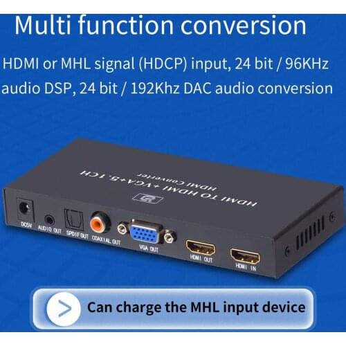 HDMI-compatible Audio Extractor to VGA Converter 5.1CH Dolby AC3 DTS With Optical SPIDF Coaxial 3.5mm Jack vga MHL Adapter HD320