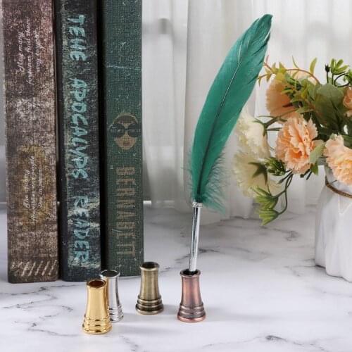 1PC Vintage Feather Quill Dip Pen Holder Metal Fountain Pens Stand Office School Supplies Stationery Student Gift