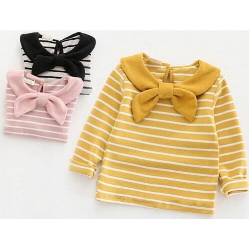 2020 Baby Girl Cotton bow stripde T-shirt Clothes kids Children Fashion Clothing