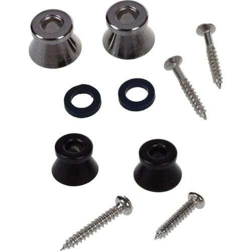 4 Pcs Electric Acoustic Guitar Bass Strap Button Screw Lock Pins Pegs Pads , 2 Pcs Silver & 2 Pcs Black