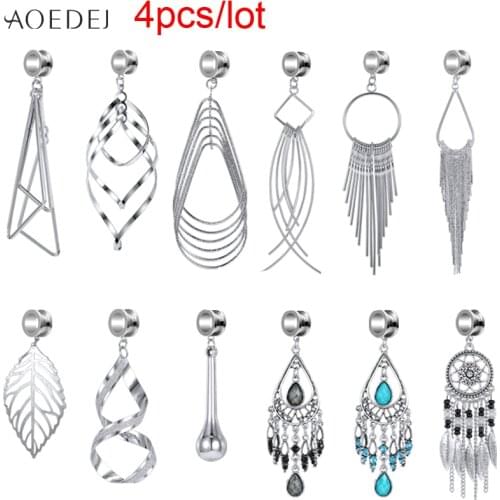 4pcs/lot Stainless Steel Ear Plugs and Tunnel Drop Dangle Bohemia Indian Earrings Gauges Earrings Stretcher de orelha Tunnel