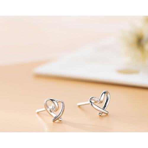 925 Sterling Silver Knot Heart Stud Earrings For Women Elegant Wedding Jewelry pendientes mujer moda Brincos