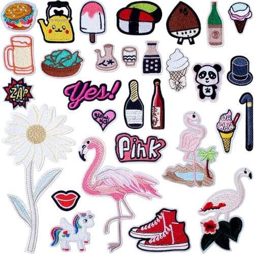 Flower Bird Ice Cream Beer Iron On Patches Sewing Embroidered Applique for Jacket Clothes Stickers Badge DIY Apparel Accessories