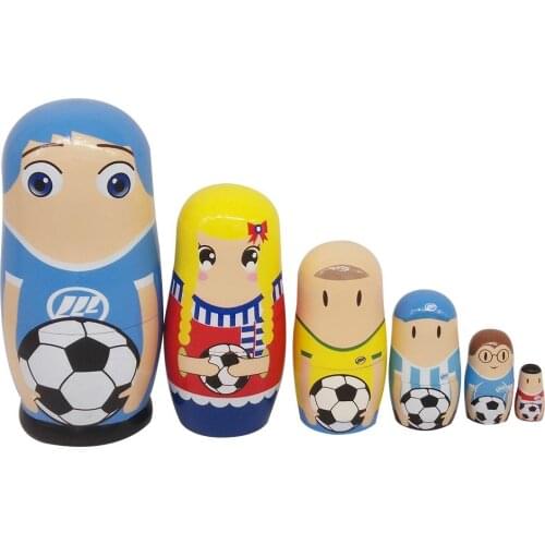 6Pcs/Set Wooden Art Crafts Soccer Players Nesting Doll Matryoshka Figurines Home Decoration Kids Toy Gift
