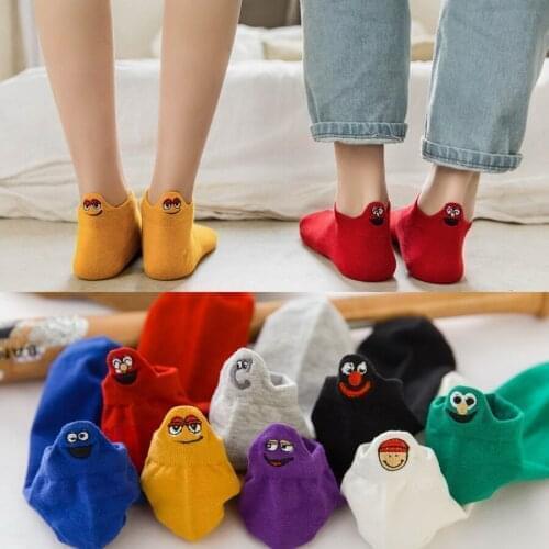 DHL or fedex 100pairs/lot Kawaii Women Socks Fashion Ankle Funny Embroidered Expression Socks Cotton Candy Color Socks