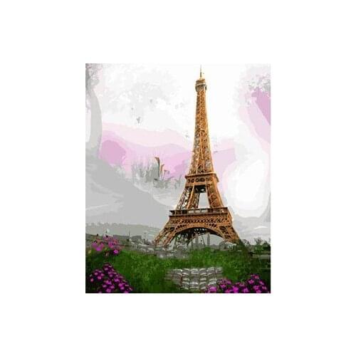 MaHuaf-W253 Eiffel Tower DIY oil painting by numbers Hand Painted Framed Acrylic Picture coloring by numbers on canvas