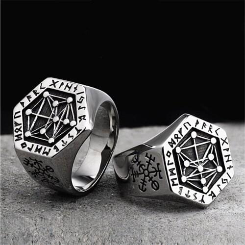 Nordic Mythology Viking Rune Stainless Steel Rings For Man Women Kabala Totem Index Finger Ring Cool Man Punk Jewelry Gift