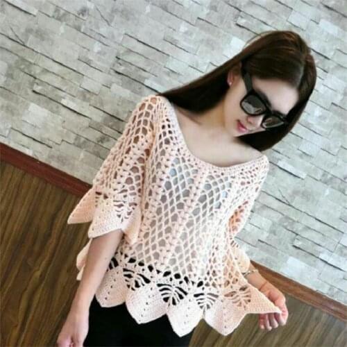 Summer Women’s Bathing Suit Sexy Crochet Bikini Cover Up Swimsuit Smock Knitting Swimwear Mesh Beach Women Tops Sweater