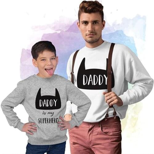 Father Son Matching Clothes Daddy Superhero Tshirt Man Kids Toddler Baby Boy Winter Tops Family Matching Sweatshirt Tee Outfit