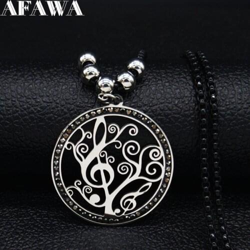 2021 Fashion Note Tree of Life Stainless Steel Chain Necklace Women Black Color Statement Necklace Jewelry collar mujer N83S01