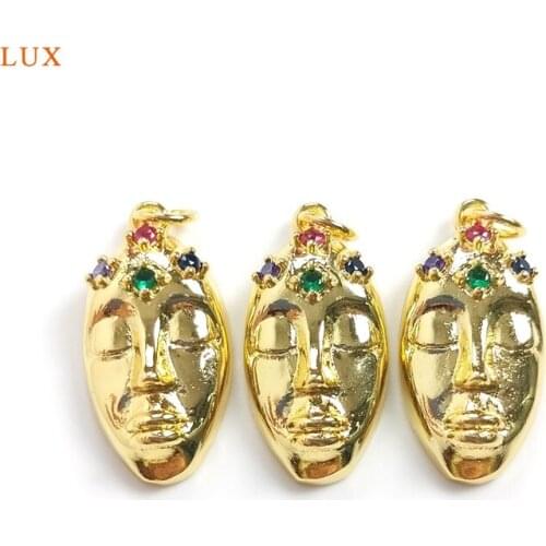 5pcs Brass Plate Micro Pave Cubic Zirconia Face Pendant Necklaces For Women Colorful Human Face Charm Pendant Jewelry Set Making