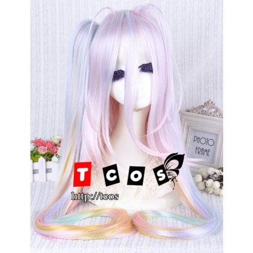 Anime No Game No Life Shiro Cosplay Wig 110cm Long Multi-color Ponytail Heat Resistant Synthetic Hair Wigs + Wig Cap