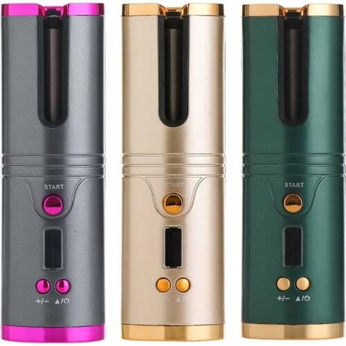 Cordless Automatic Hair Curler USB Rechargeable Curling Iron Curls Waves LCD Display Ceramic Curly Rotating Curling Wave Styer