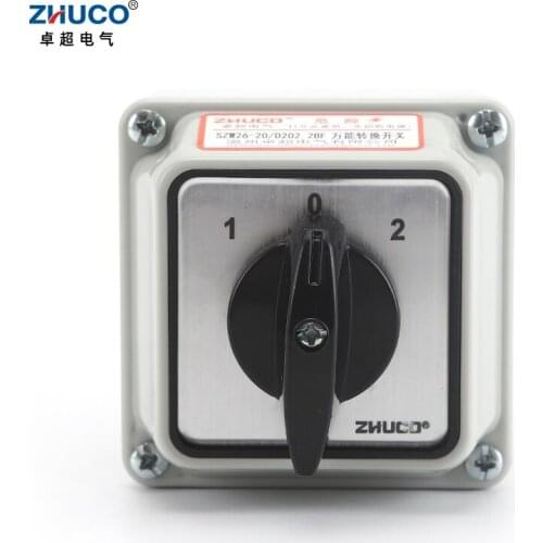 ZHUCO SZW26/LW26-20 D202.2 20A 3 Position 2 Pole Selector Changeover Rotary Cam Switch With Waterproof And Dustproof Sealed Box