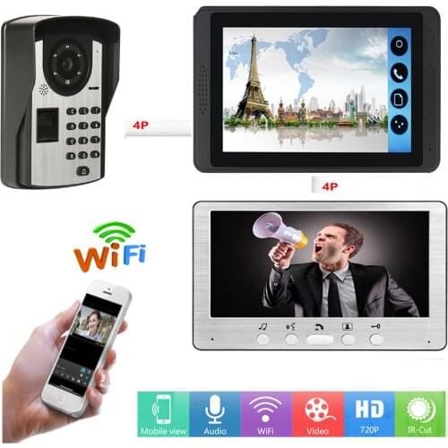 APP Control Fingerprint Password Unlock Video Intercom 7 Inch LCD Wifi Wireless Video Door Phone Doorbell Visual Intercom System