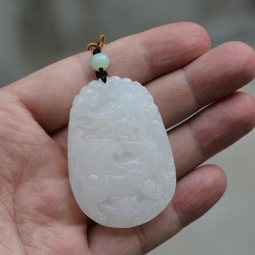 Drop Shipping Natural White Afghanistan Jades Pendant Chinese Dragon Animal Pendant Necklace Gift for Women Mens Jewelry