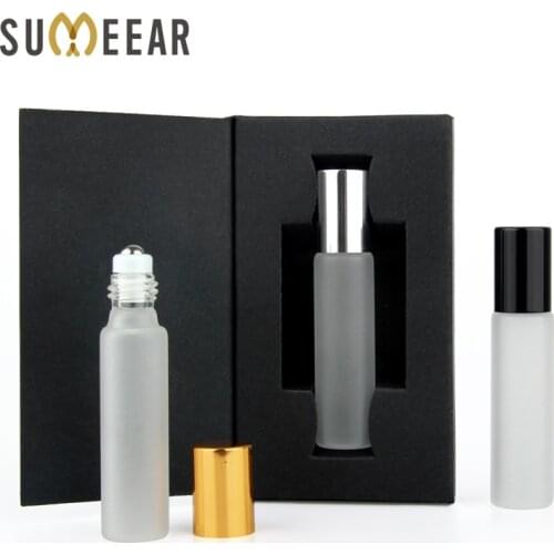 50 Pieces10ml Mini Roll On Essential Oil Bottles Packing box Frosted Glass Bottle Empty Perfume bottle