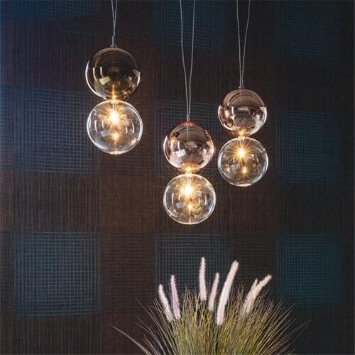 Danish Design Electroplating Glass Ball Pendant Lights Bedroom Modern Combination Glass Luxury Led Dining Room Bar Pendant Lamps