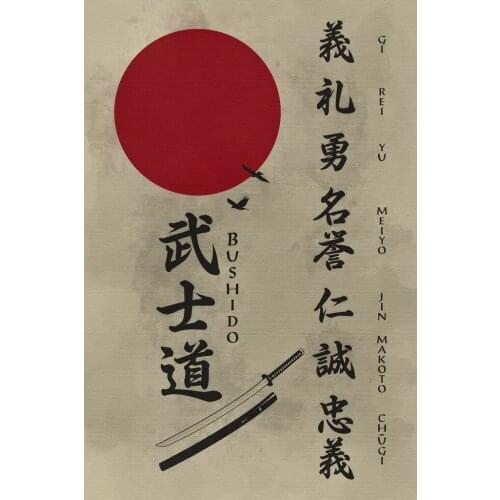 The Seven Virtues of Bushido Samurai Art Film Print Silk Poster for Your Home Wall Decor 24x36inch