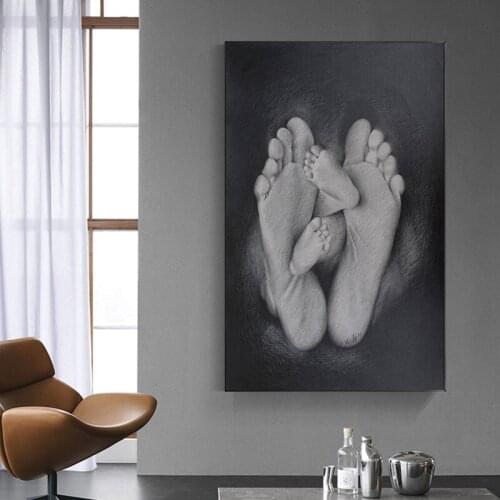 Nordic Father and Son Foot Sketch Black and White Poster Canvas Painting Scandinavian Wall Art Pictures Bedroom Home Decoration