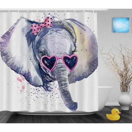 Heart Sunglasses Lady Elephan Shower Cutains Cute Animal Home Decor Bathroom Curtains Polyester Waterproof Fabric With Hooks
