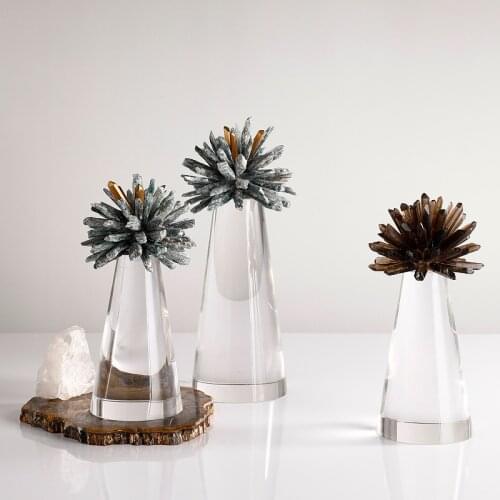 Modern Crafts Custom Villa Living Room Decoration Accessories Luxury Naturel Brown Crystal Spar Flower Stone Tabletop Ornaments