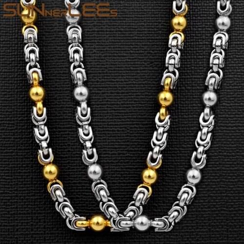 SUNNERLEES Jewelry Stainless Steel Necklace 5mm Geometric Byzantine Link Chain Silver Color Gold Plated Men Women SC125 N