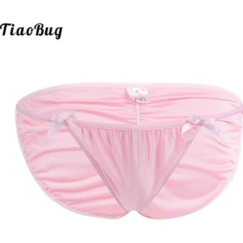 TiaoBug Men Sissy Gay Pink Lingerie Briefs Panties Bowknots Bikini Underwear Underpants