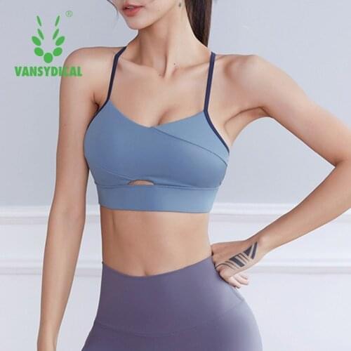 Vansydical Hollow Out Women Yoga Sport Bra Breathable Fitness Running Vest Sleep Underwear Crop Tops Underwear Gym Top Bras