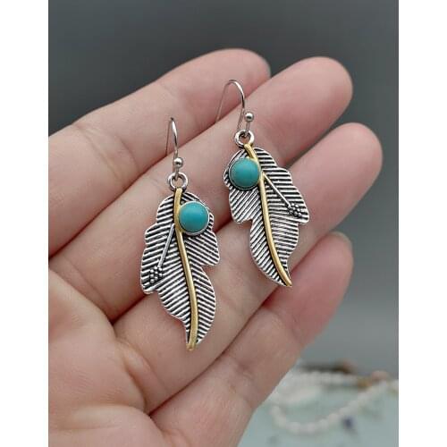Vintage Boho Jewelry Silver Turquoise Leaf Dangle Women Wedding Band Jewelry
