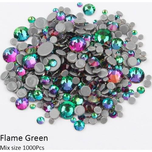 High-Quality Flame Green Color Iron On Hot Fix Rhinestones SS6-SS30 Flatback Crystal Glass Strass Hotfix Rhinestones For Garment