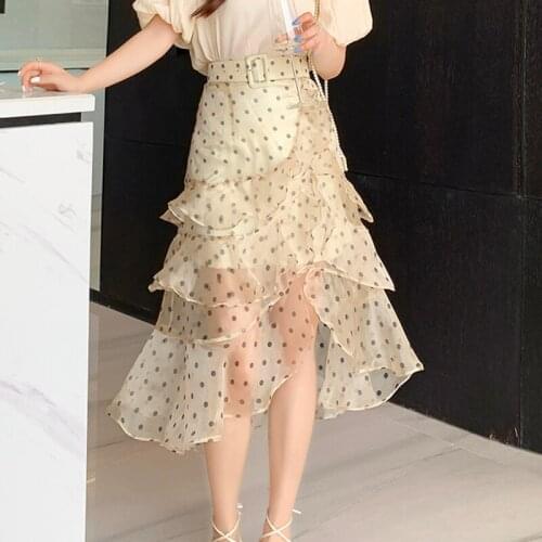 Point Long Irregular Cake Korean Fashion High-Waisted Vintage Spring Autumn Summer WomenS Clothing Skirt Vetement Femme 2021