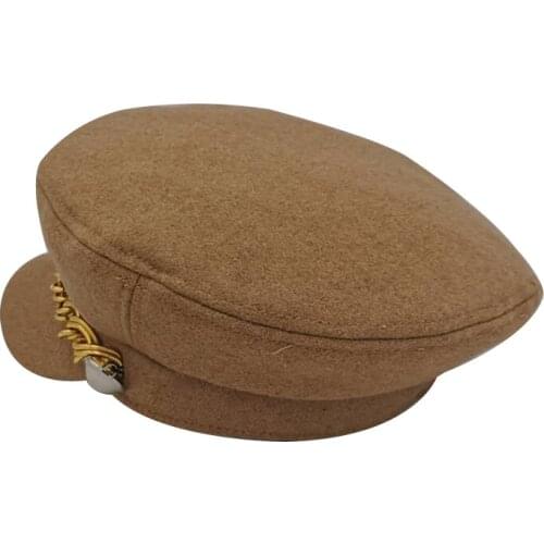 Yellow Women Hats Solid Plain Octagonal Newsboy Cap Ladies Casual Warm Winter Beret Female Caps with Gold Chain Decoration