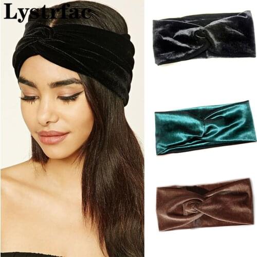 Lystrfac Vintage Cross Twisted Velvet Headband for Women Girls Black Sofe Rust Elastic Headwrap Turban Female Hair Accessories